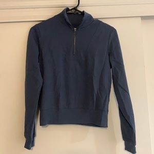 Blue quarter zip cropped sweatshirt